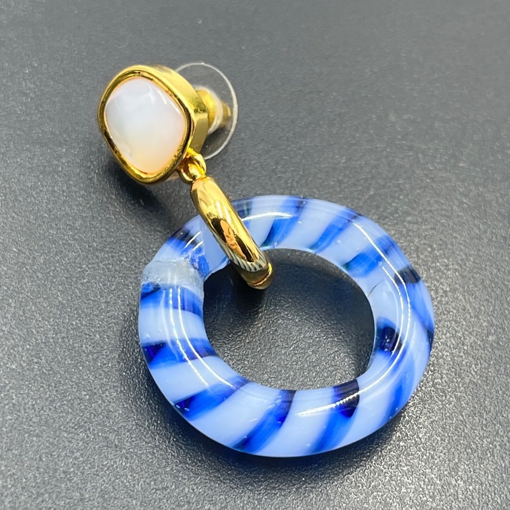 Lizzie Fortunato Madeira Blue White Glass MOP Top Earring One Single Replacement